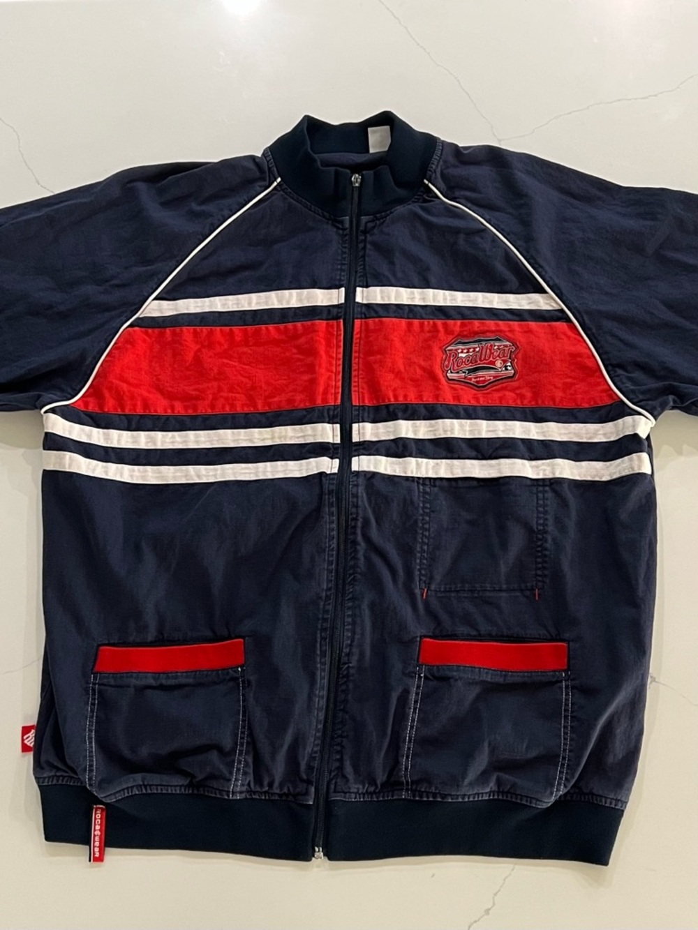 Vintage 90s Rocawear 3/4 Sleeve Jacket Full Zip XL Red White And Blue Cotton